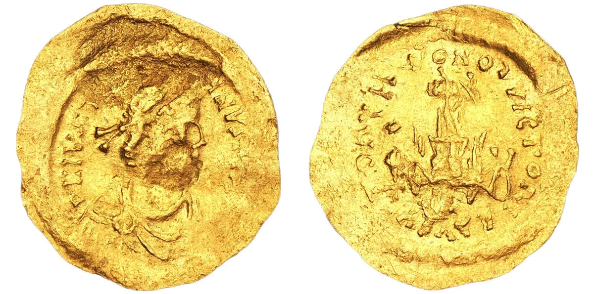 Justin, 518-527. AV Tremissis, Constantinople.