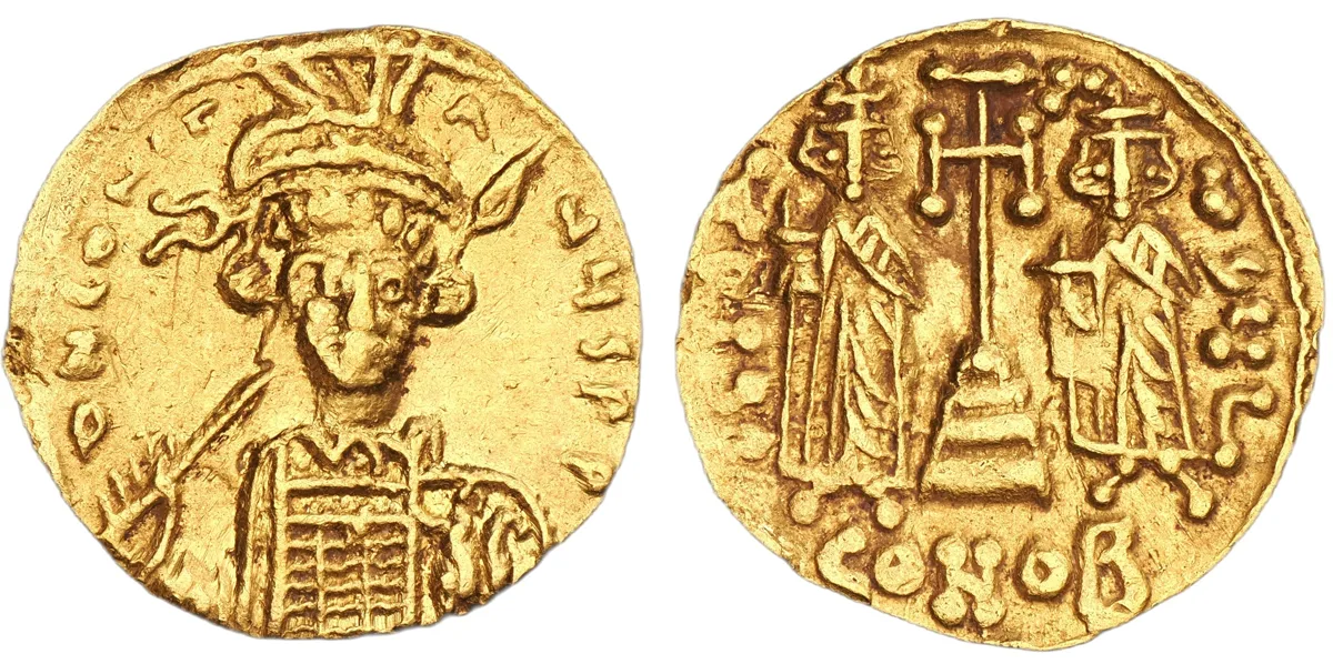 Constantine IV, Heraclius, and Tiberius, 668-685. AV Solidus, Constantinople