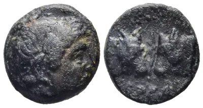 MYSIA. Pergamon (Circa 450 BC). AE. Confronted Bulls & Head of Apollo