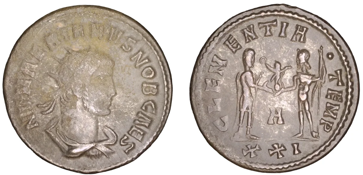 Numerian as Caesar. AD 282-283. BI Antoninianus. Engraver error/mispelling