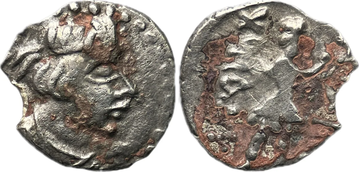 Kushan Empire: Heraios (Kujula Kadphises), ca. 1-30 AD, AR obol 0.55g