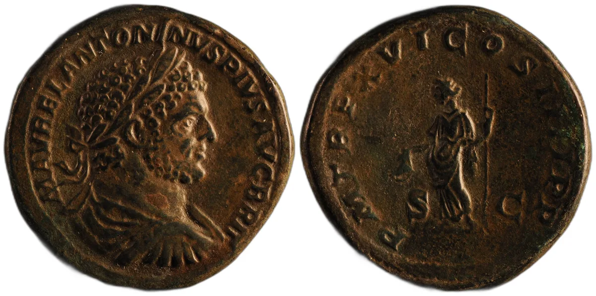 Caracalla AE Sestertius, Rome mint AD 213, Libertas with pileus, RIC 498B