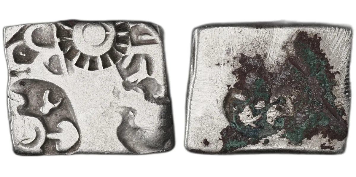 Magadha Janapada silver punch-marked karshapana, c. 450–430 BC, 3.19 g