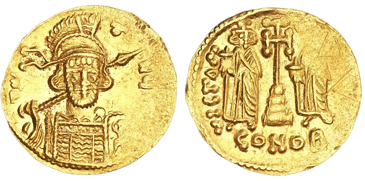 Constantine IV, Heraclius, and Tiberius, 668-685. AV Solidus, Constantinople