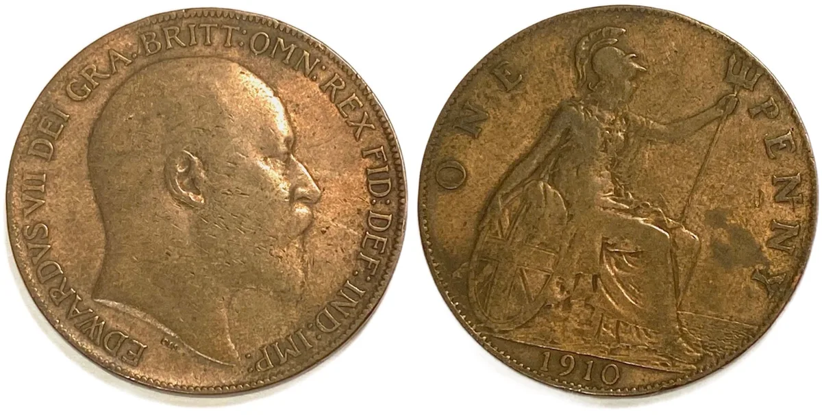 1910 GREAT BRITAIN Penny King Edward VII Choice