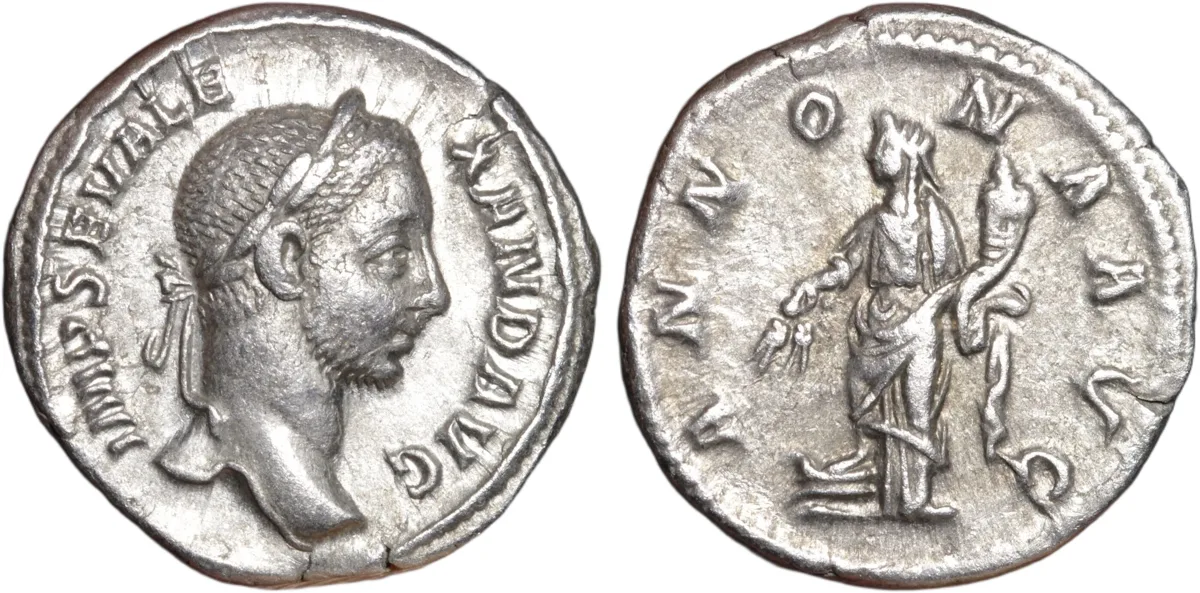 Severus Alexander Silver Denarius 228AD Annona Reverse