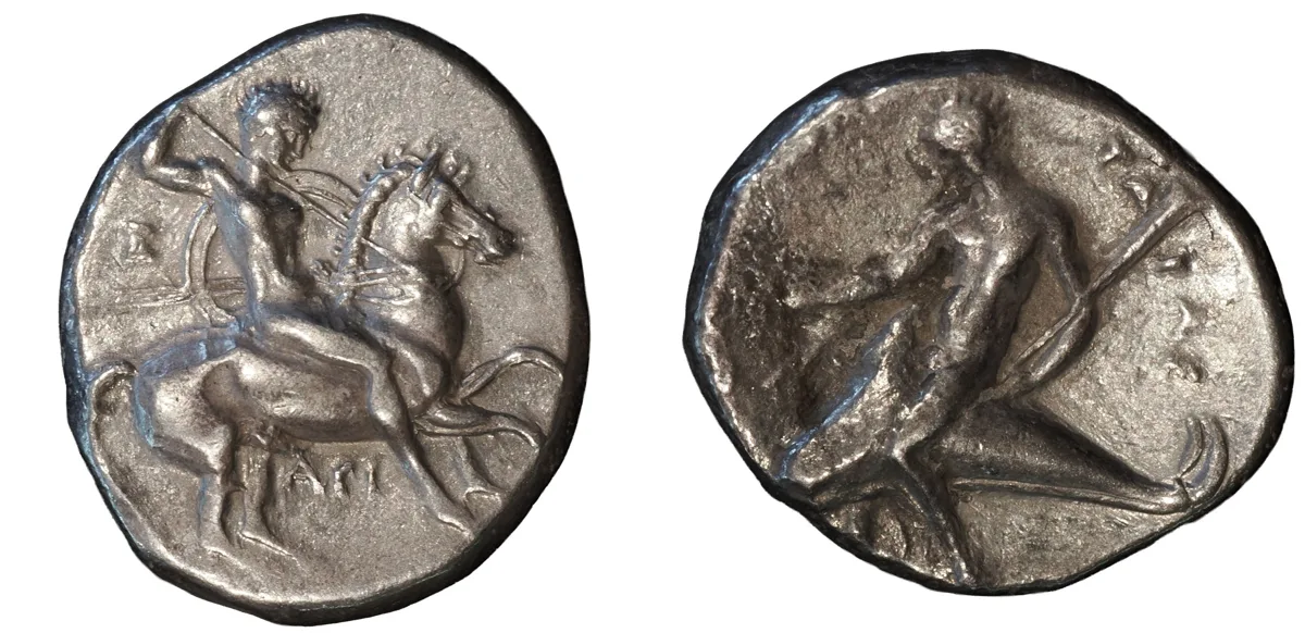 CALABRIA, Tarentum. Silver Nomos (Didrachm), ca. 325-280 BC.
