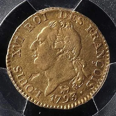 1793 A France, Louis XVI Louis d'Or PCGS AU53 Very rare
