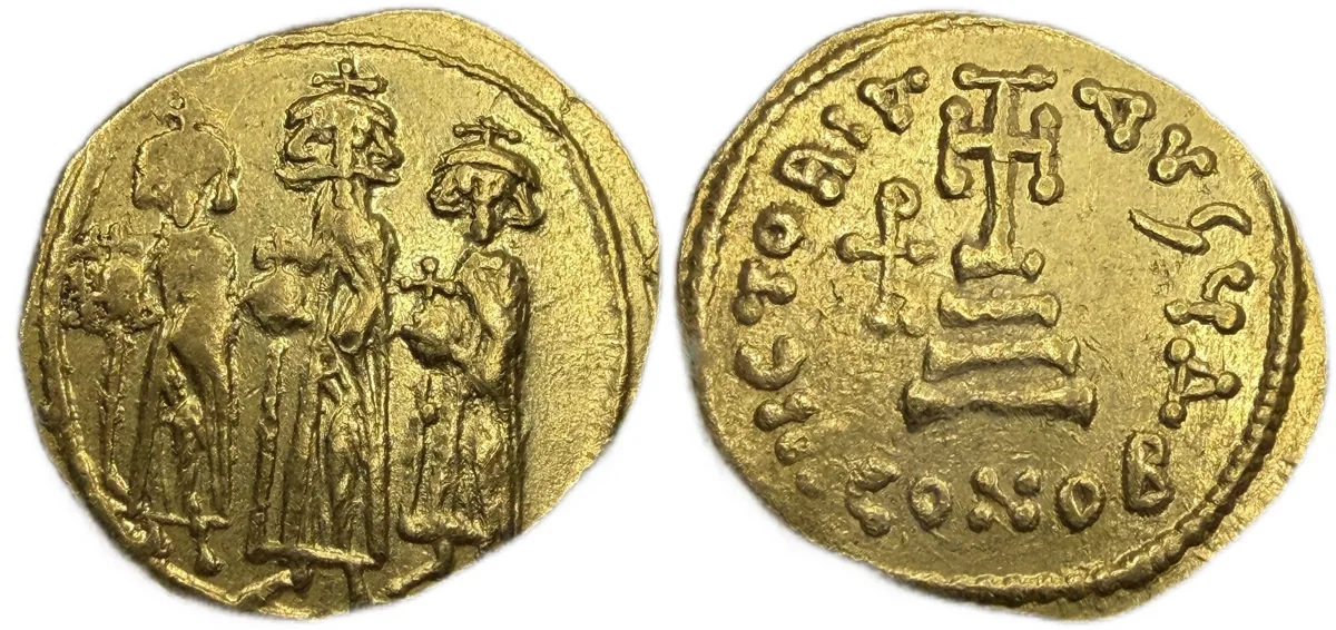 Heraclius, Heraclius Constantine, and Heraclonas, 639. AV Solidus