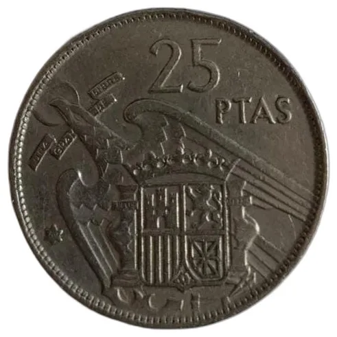 25 Pesetas 1969 (Dated 1957), Copper-nickel, VF