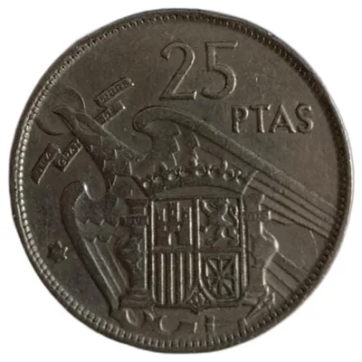25 Pesetas 1969 (Dated 1957), Copper-nickel, VF