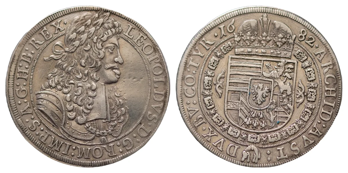AUSTRIA. Holy Roman Empire. Leopold I, Emperor, 1658-1705. Taler 1682 Silver, 42 mm, 28.43 g, 12 h), Hall.