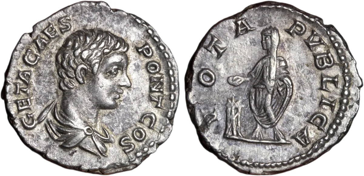 Geta Silver Denarius 203AD VOTA PVBLICA Reverse