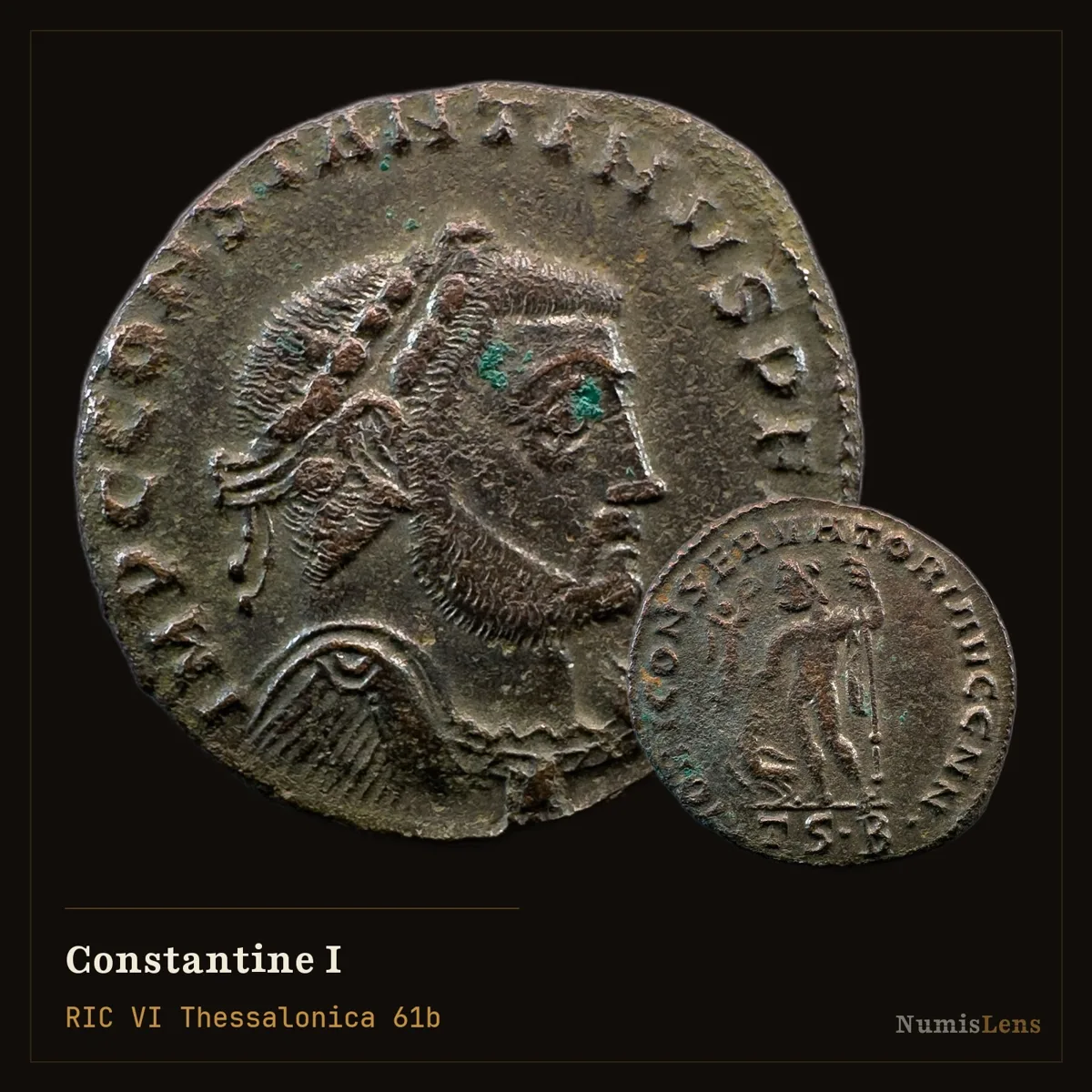 Constantine I — Nummus, Jupiter, Thessalonica