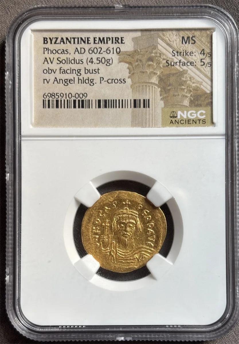 Byzantine AV Solidus, Focas, NGC Mint State