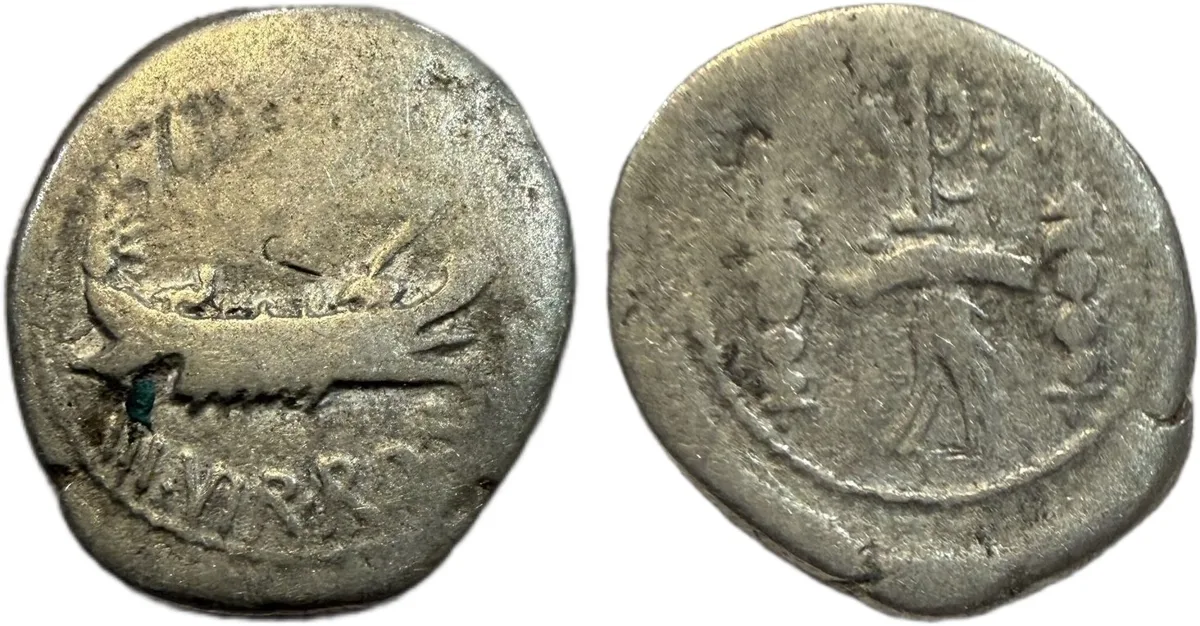 Mark Antony, 44-30 BC. Silver Denarius V Legion
