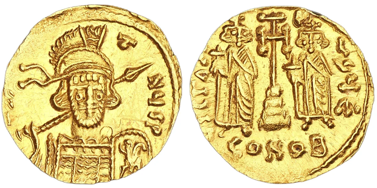 Constantine IV, Heraclius, and Tiberius, 668-685. AV Solidus, Constantinople