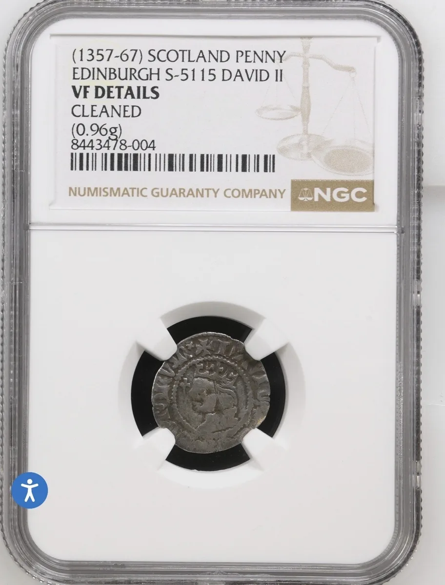 NGC VF; David 2 - Son of Robert the Bruce ( 1357-1367) Scottish Penny