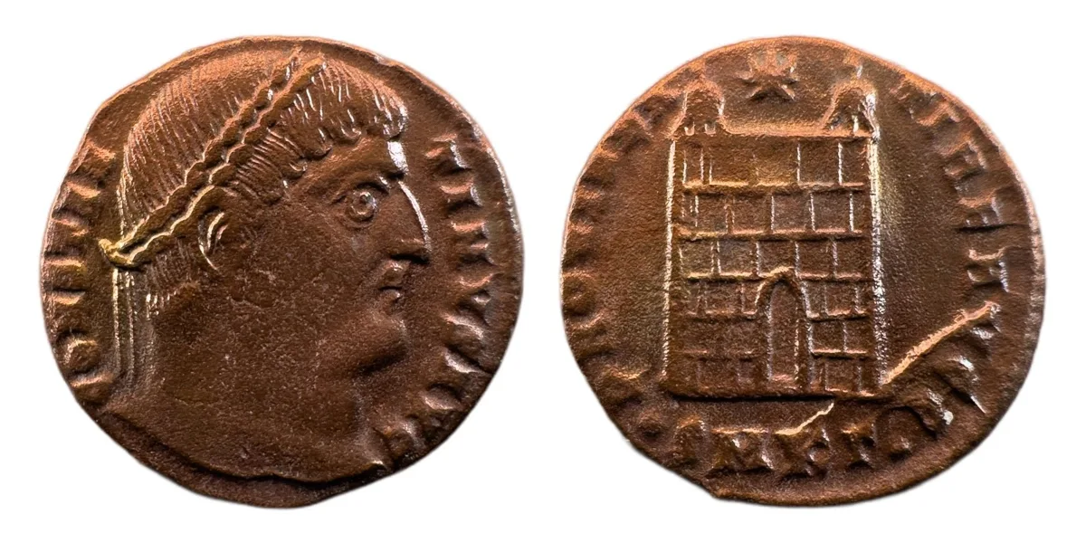 Constantine I — Nummus, Camp Gate, Cyzicus