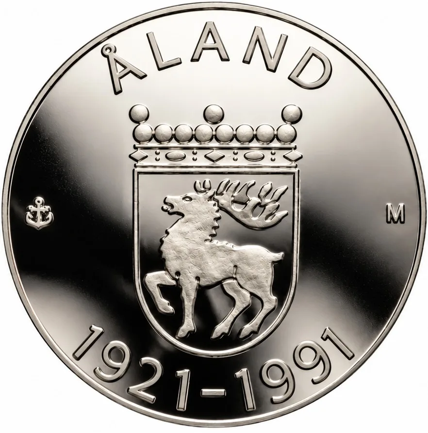 Åland Islands : Finland 100 Markkaa 1991 Silver Coin — 70th Anniversary of Åland’s Autonomy