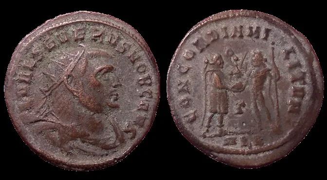 ROMAN: SEVERUS II as CAESAR 305-306 AD. AE 21mm, 3.1gm Post-reform radiate fraction.  Alexandria, SCARCE