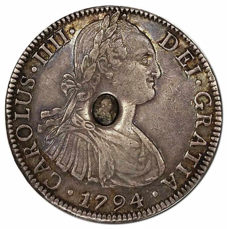 1797 Bank of England emergency Dollar counterstamped on Spanish colonial 8 Reales EF scarce