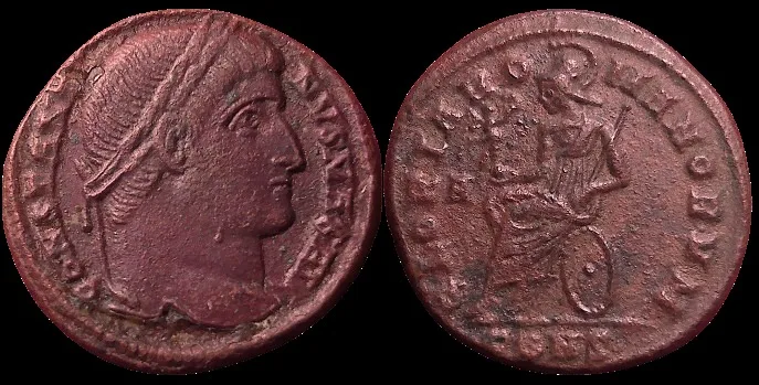 ROMAN: CONSTANTINE I THE GREAT as Augustus 309-337 AD (struck 327 AD) AE 18.8mm, 3.53gm follis. Constantinople Mint, Redish brown patina, Very Rare (R3)