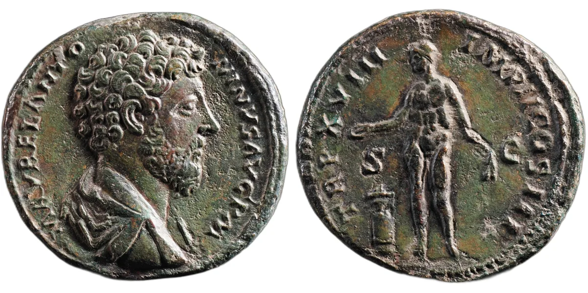 Marcus Aurelius AE Sestertius, Rome AD 163–164, Genius, RIC III 875 Rare
