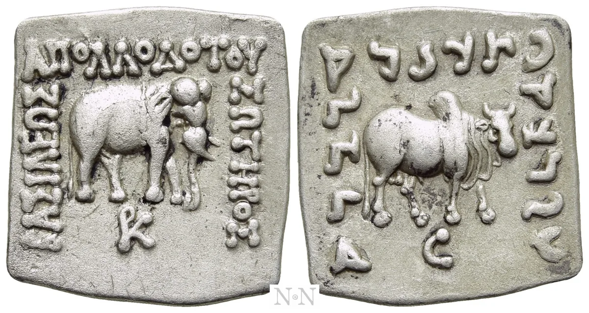 KINGS OF BACTRIA – Apollodotos I Soter, c. 180-160 BC Silver drachm