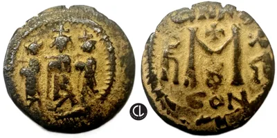 Heraclius with Martina and Heraclius Constantine, AE Follis , Constantinopole Mint, RY 17 = 626/7 AD