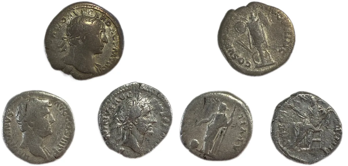 Group of 3 denarii (Trajan, Hadrian, Antoninus Pius)