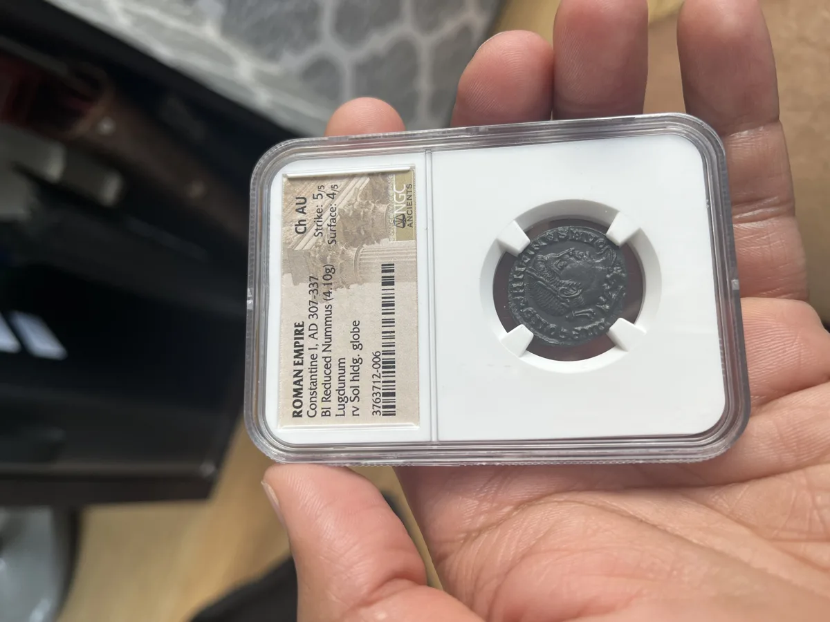 NGC CH AU 5/5 & 4/5, Constantine 1 Bronze Nummus AD 307-337 NGC IOVI CONS