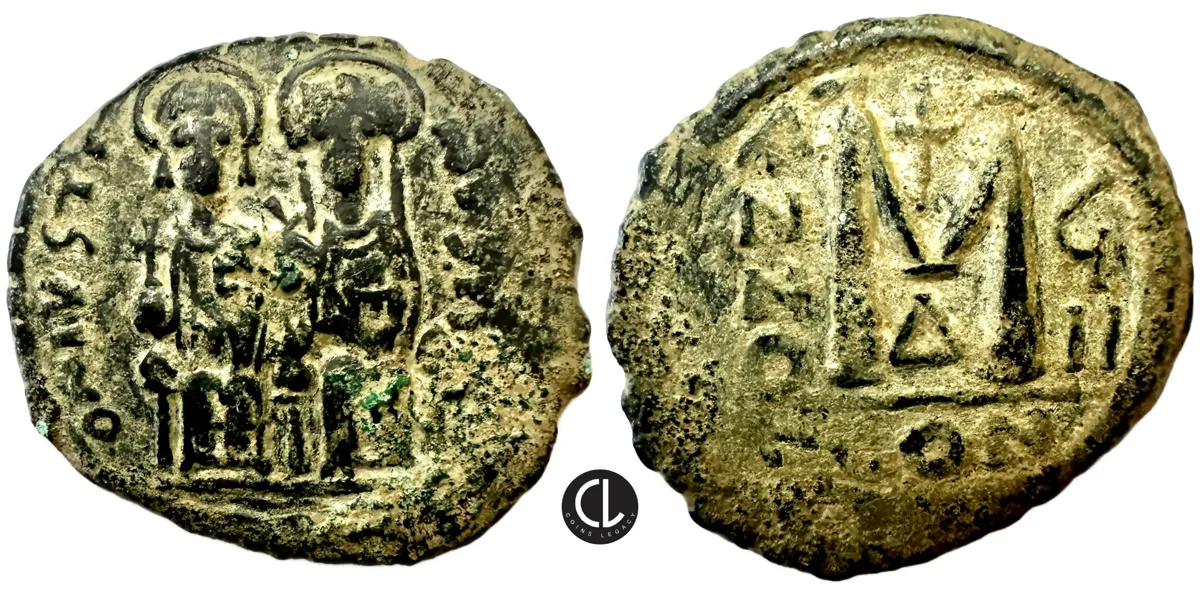 Justin II with Sophia, AE Follis, Cyzicus Mint, RY 8 = 572/3 AD