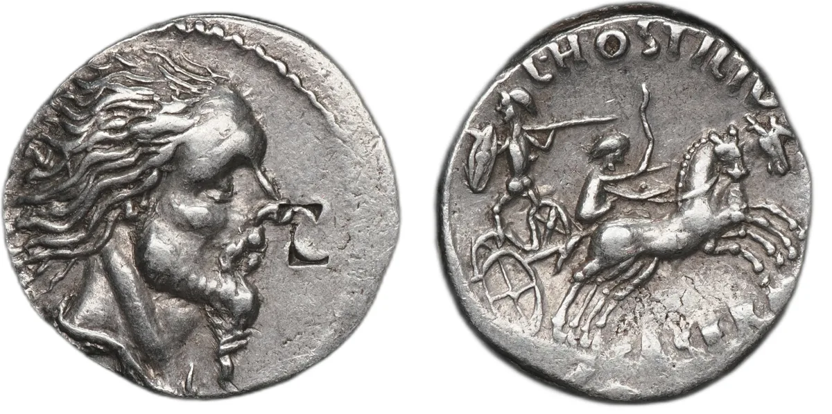 L. Hostilius Saserna, 48 BC. AR Denarius