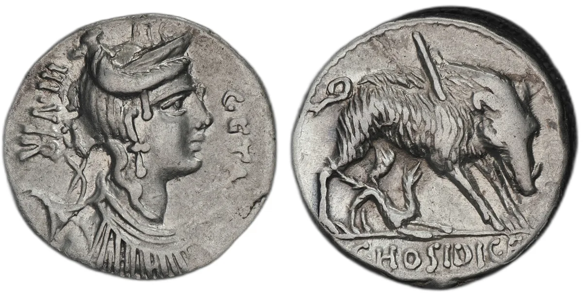 C. Hosidius C. f. Geta, 64 BC. AR Denarius