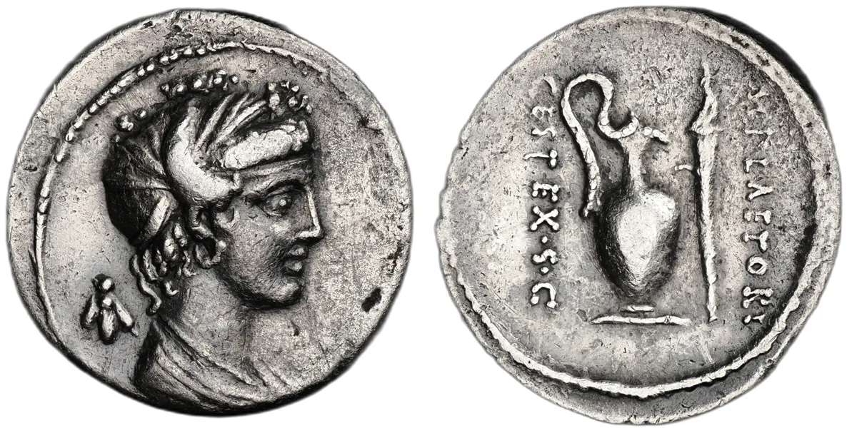 M. Plaetorius Cestianus, 57 BC, Denarius
