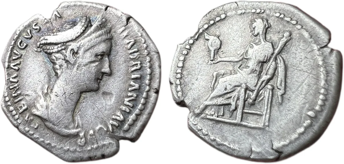 Roman Imperial Sabina AR Denarius Vesta Palladium Hadrian AD 128-136/137