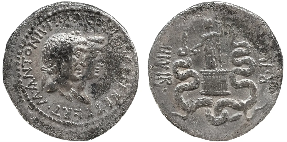 Mark Antony, with Octavia (39 BC). AR Cistophorus