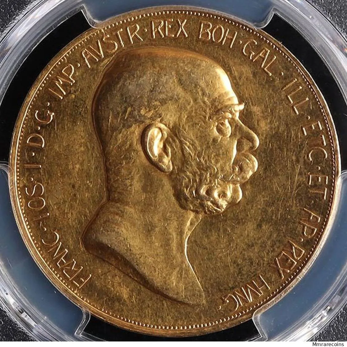 1908 Austrian Empire, Franz Joseph I, 60th Anniversary 100 Corona PCGS AU55