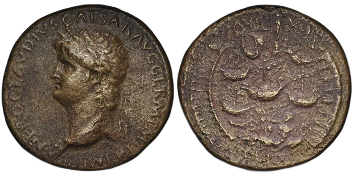 NERO. 54–68 AD. Æ Ostia Sestertius, Rome, 64 AD