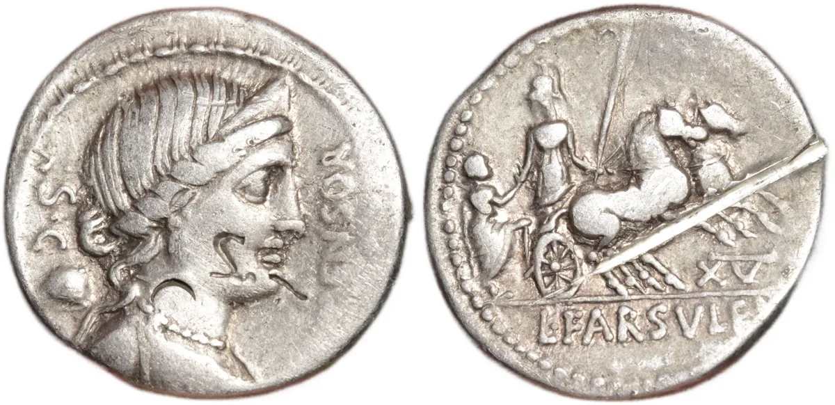 Roman Republic Silver Denarius 75BC L. Farsuleius Mensor