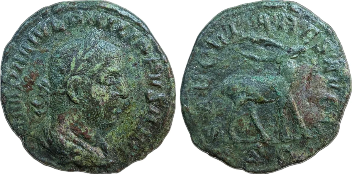 PHILIP I 'THE ARAB'. Sestertius. Saecular Games/1000th Anniversary of Rome. Stag