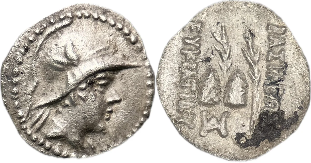 Greco-Baktrian Kingdom. Eukratides I Megas. Circa 170-145 BC. AR Obol 0.68g