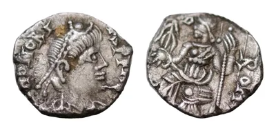 MIGRATION OF THE GERMAN TRIBES THE VANDALS Pseudo-imperial coinage. In the name of Honorius, 393-423 . Siliqua, Carthage circa 440-490, AR 12,5mm  1.37 g.