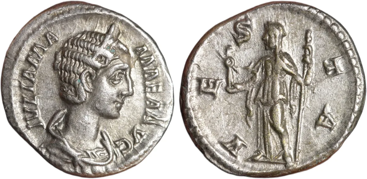 Julia Mamaea Silver Denarius 225AD Vesta Reverse