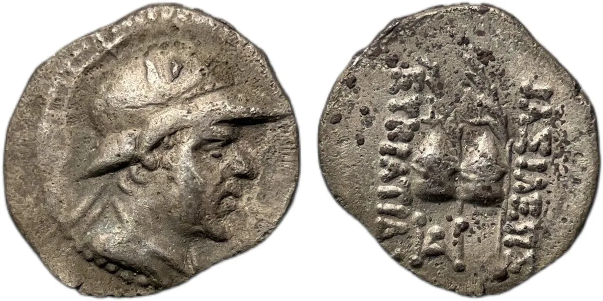 Greco-Bactrian Eukratides I AR obol, 0.66g, 170-140 B.C
