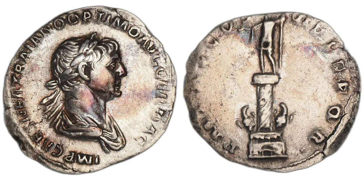 Trajan AR Denarius, Rome AD 114-117, Column of Trajan, RIC II 356