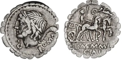 L. Memmius, Galeria, 106 BC, Serrate Denarius