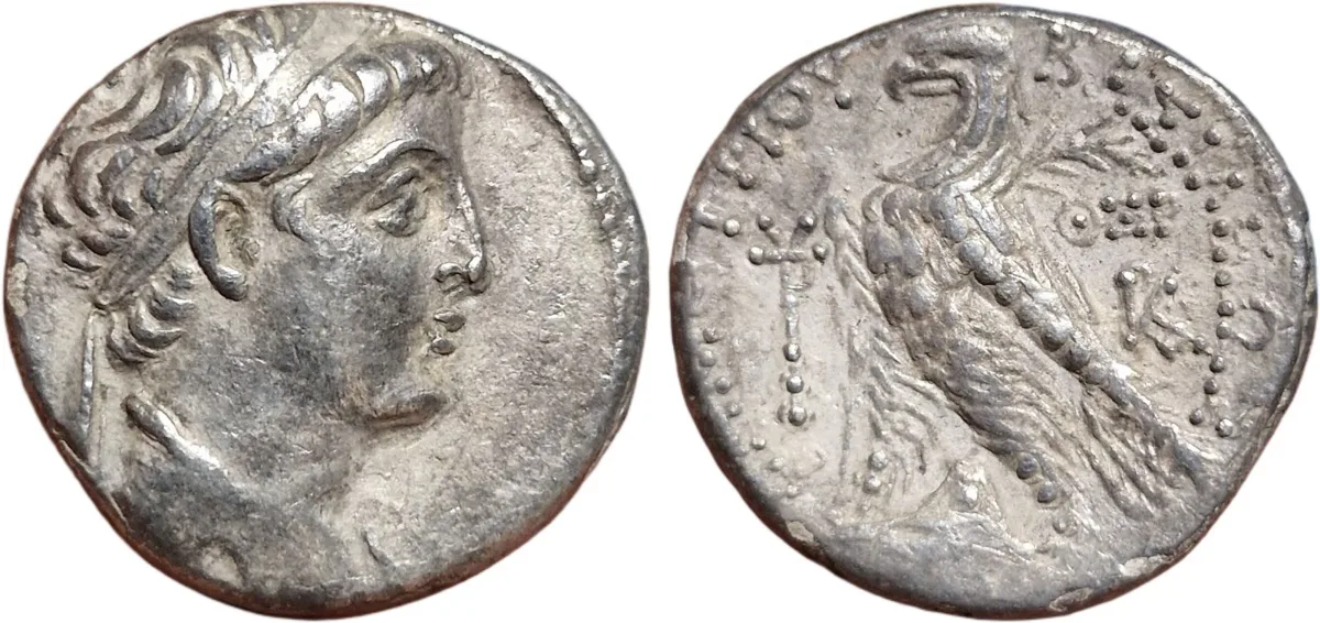Demetrios II Nikator AR Tetradrachm, Tyre 144–143 BC, Eagle on prow