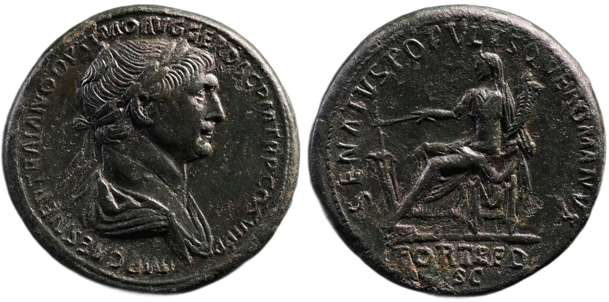 Trajan AE Sestertius, Rome AD 114-117, Fortuna Redux, RIC II 652